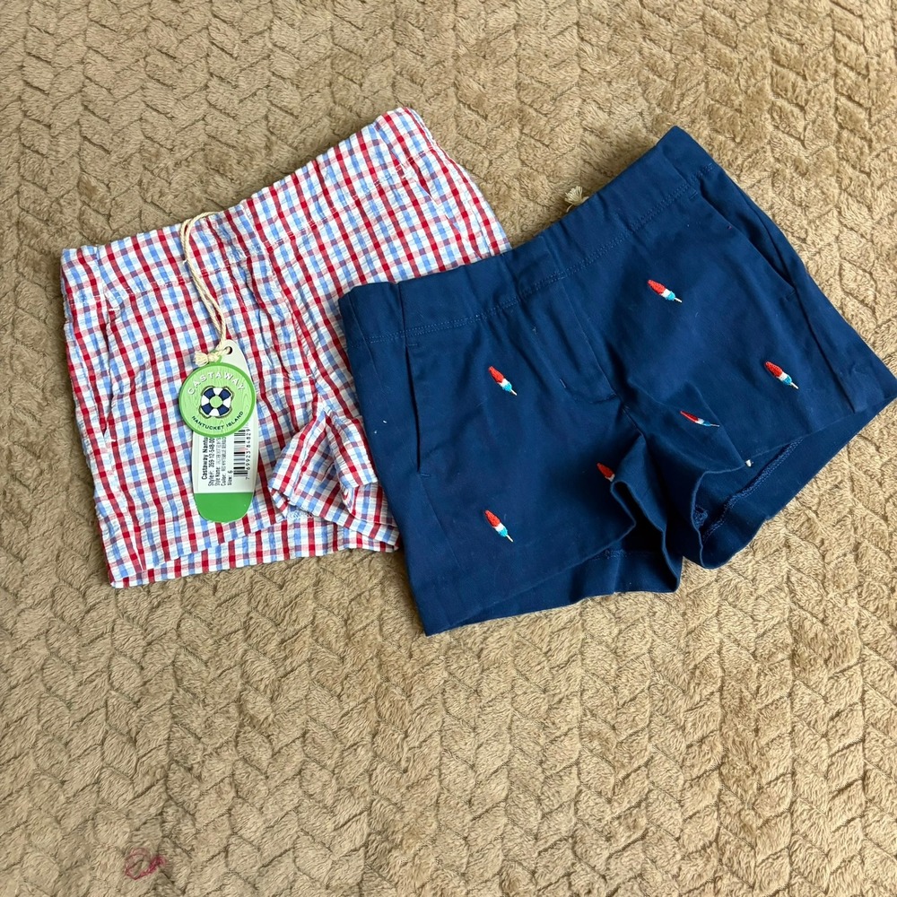 Castaway Nantucket Island Shorts Size 6 Girls Seersucker Rocket Pop Bundle NEW